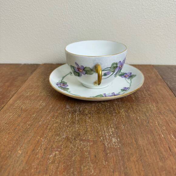 Vintage Antique 1930s Purple Violet Limoges France‎ PMS Bavaria Tea cup & saucer - Picture 2 of 8